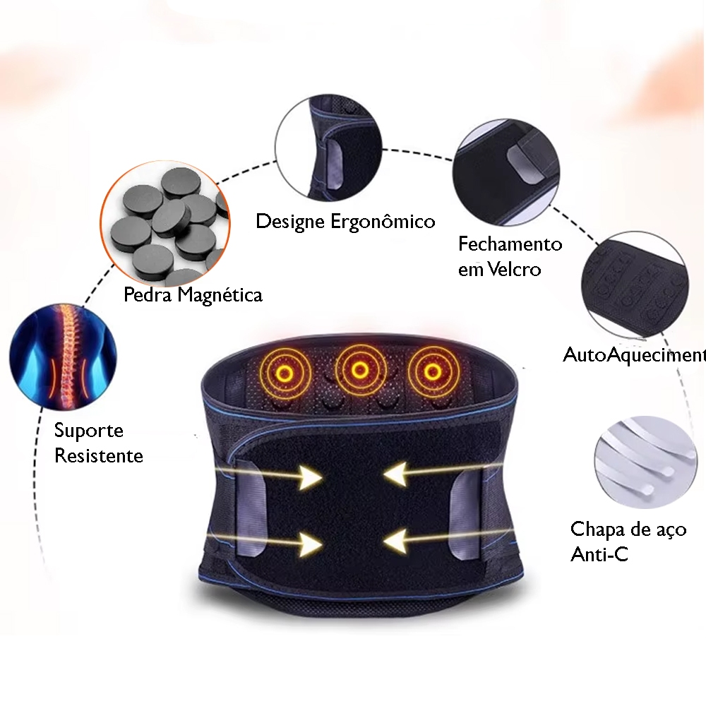 Cinta Lombar Magnética Turmalina Emagrece Ciatico Hernia de disco Alivio Dor Auto-aquecimento